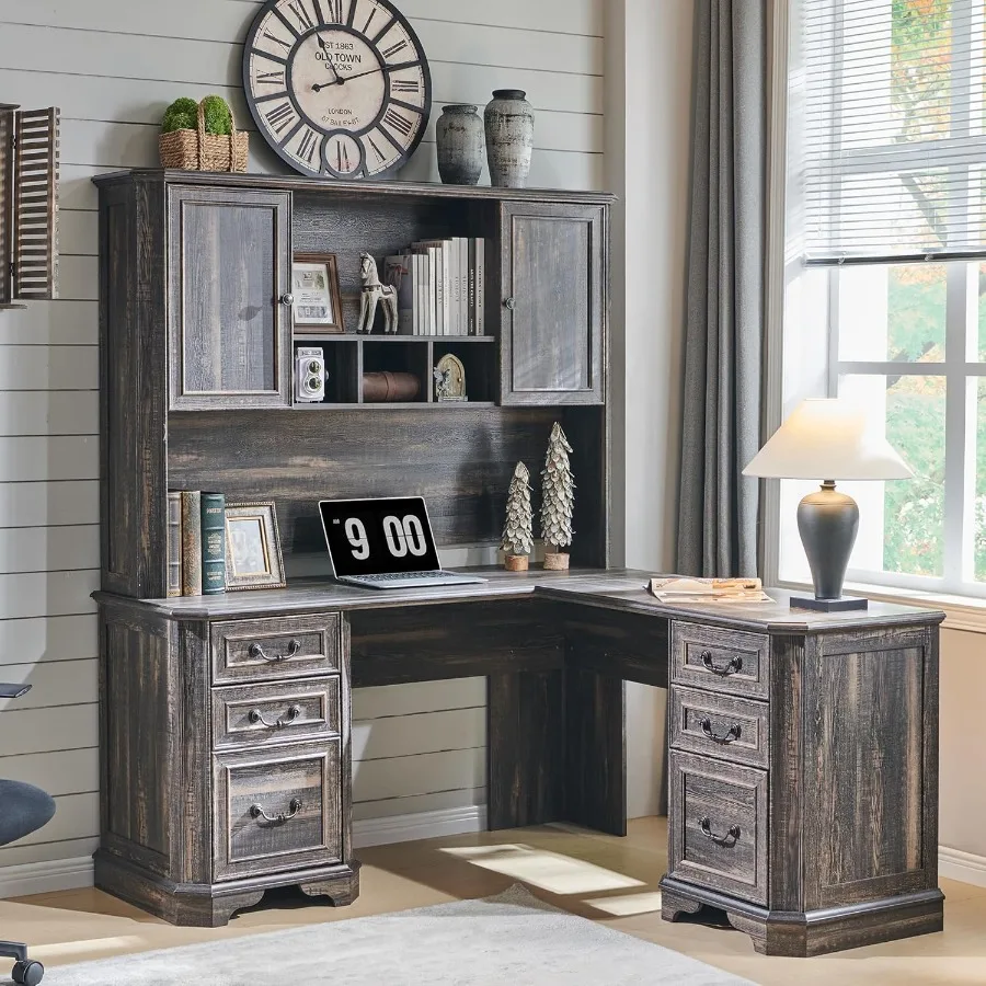 59 حافظة مكتب منزلي مع مساحة تخزين كبيرة تناسب فقط مكتب المزرعة من سلسلة VSC بلوط ريفي داكن #3