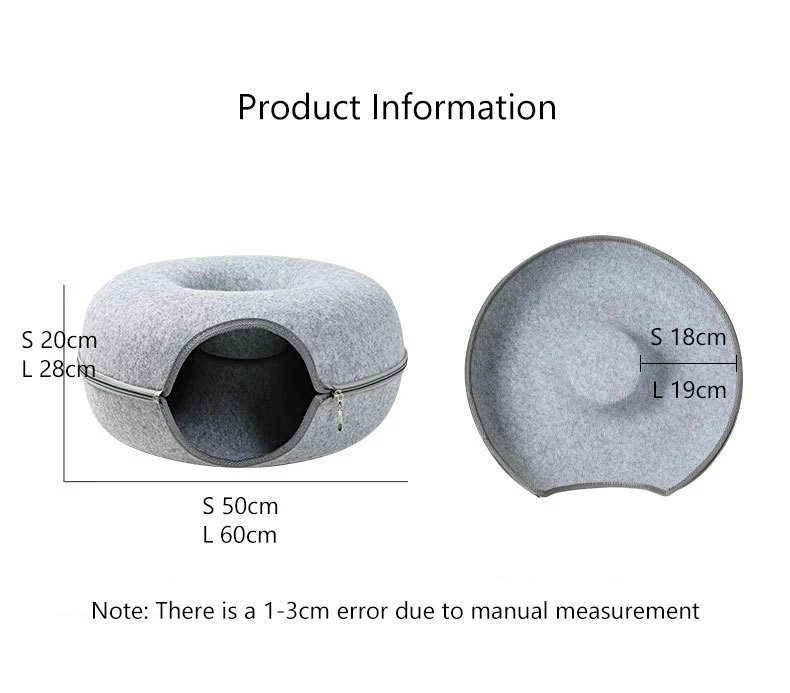 Donut Katze Tunnel Bett Haustiere Haus natürlichen Filz Haustier Katze Höhle interaktives Spielzeug Runde Wolle Filz Haustier Bett Katze Training Spielzeug Katzen haus – Detail 1