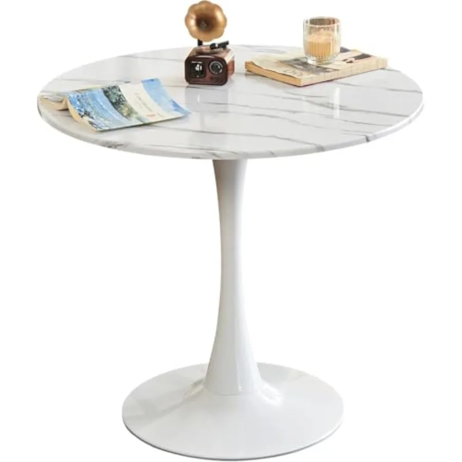 

Round Dining Tulip Table for 4 Mid-Century Modern Table with Sturdy Metal Pedestal for Kitchen Bistro Cafe Leisure Faux Marble