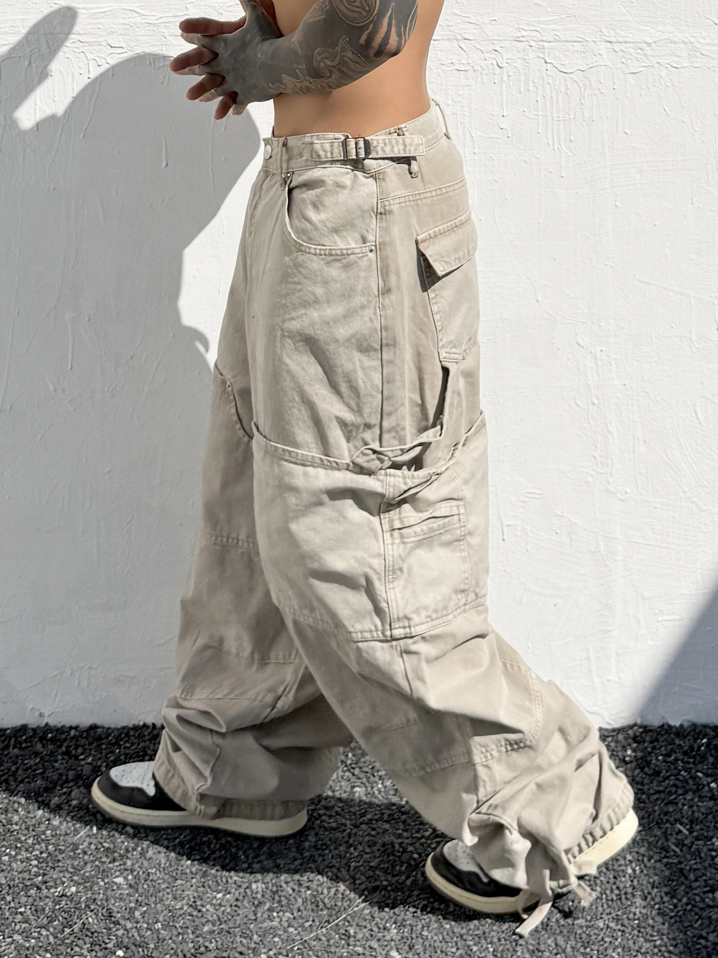 

Модные американские рабочие брюки-слэйзеры цвета хаки, широкие, свободные, в пол, повседневные, прямого кроя, для мужчин