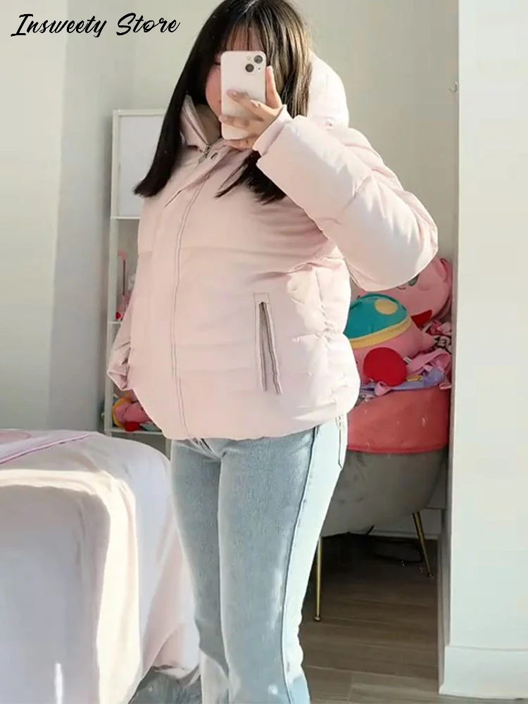 عادية الصلبة وسادة مبطنة المرأة انفصال هود سحابات الفيلكرو كم طويل معاطف دافئة 2025 الخريف جديد سيدة شيك ملابس خارجية #6