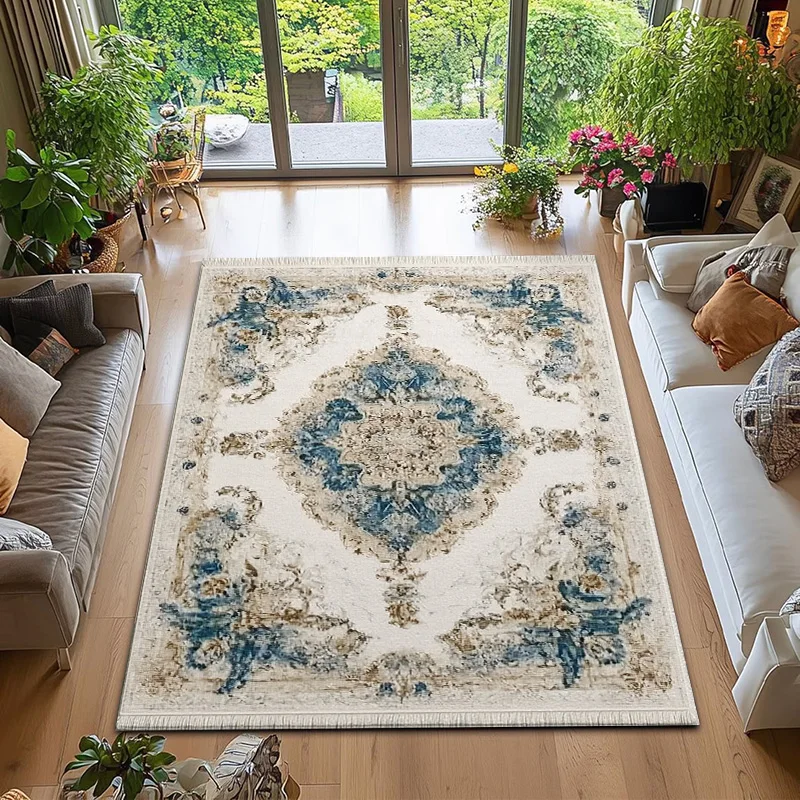 

RAKKS Bohemian Print Style Carpet, Moroccan Style Living Room Crystal Velvet Carpet, Entrance Carpet, Bedroom Bedside Carpet