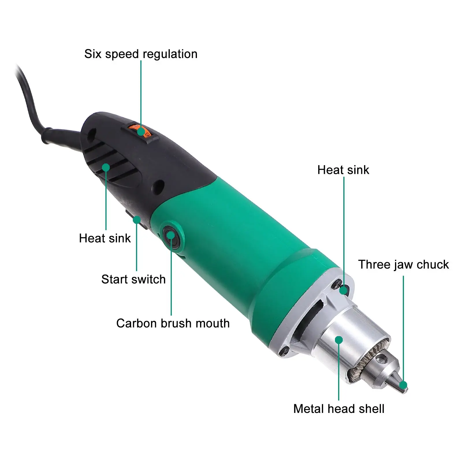 

65mm Electric Grinder 500W High Speed Rotary Tool 65mm Chuck Precision Drill Grinding Machine Power Tool Adjustable Speeds