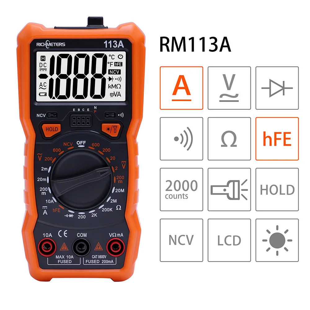 Multimeter RM113D Multimetro Tester Digital Multimeter 6000 Counts Auto Ranging AC/DC Voltage Temperature Measuring