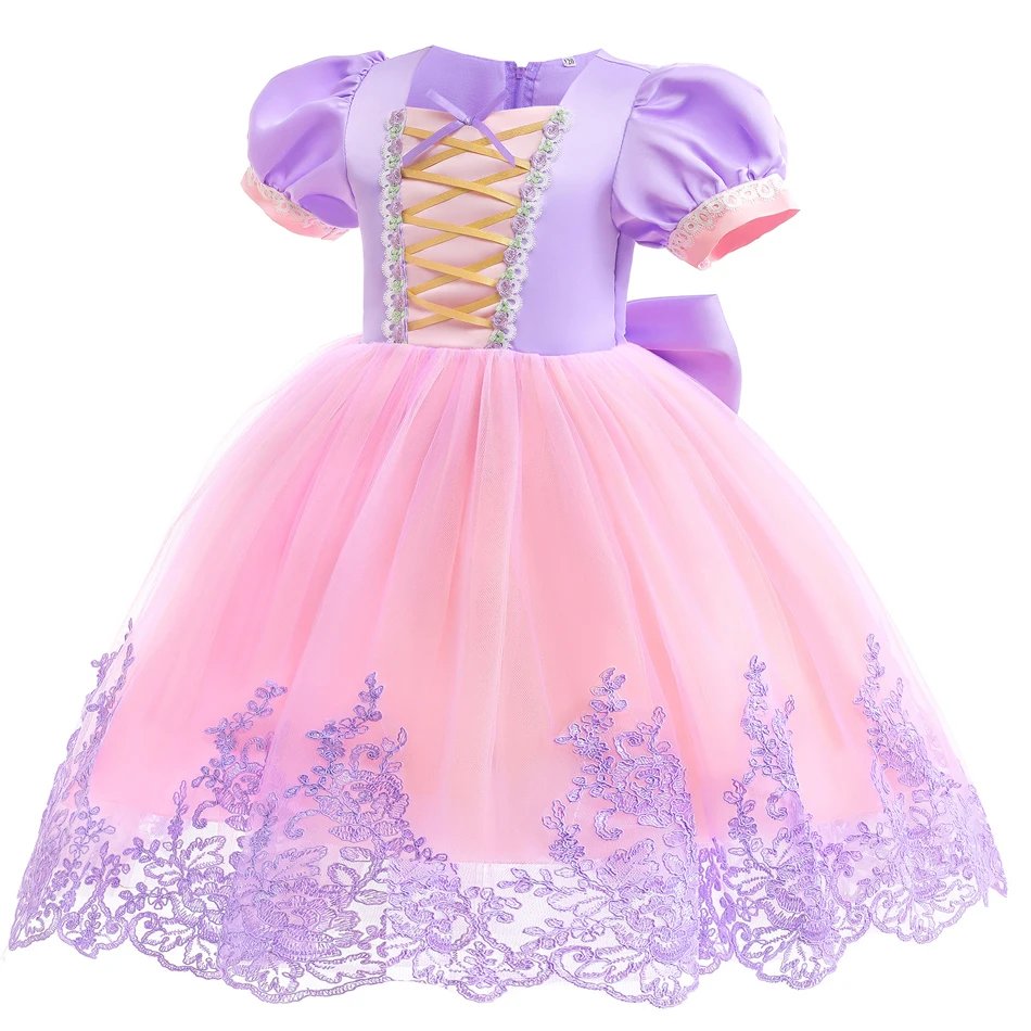 Toddler Elegant Princess Gown Puff Sleeve Satin Bodice with Lace Embroidery Tulle Skirt for Girls Birthday Cosplay Photo Shoot