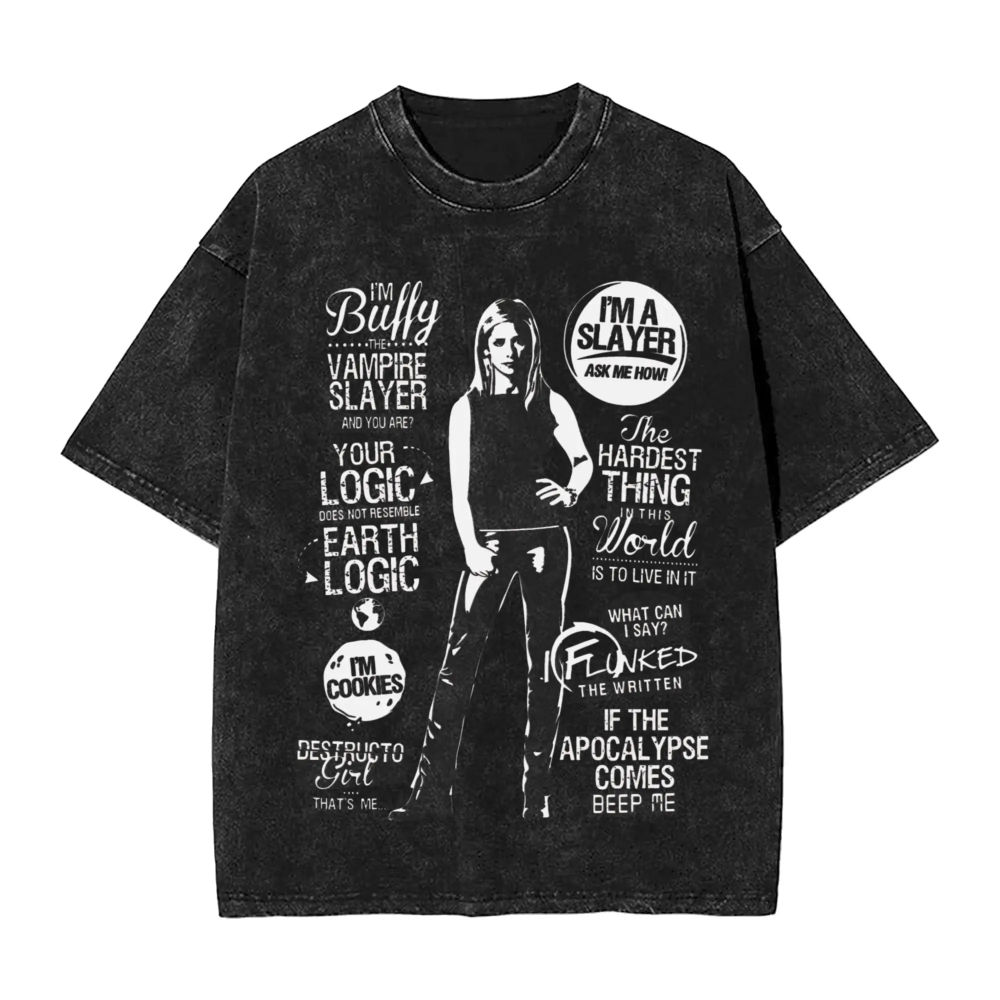 

Рубашка Harajuku, стираная рубашка buffy the vampire slayer, новинка, футболка большого размера, уличная одежда, футболки с короткими рукавами и принтом