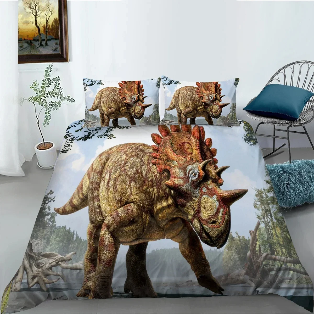 Jurassic Dinosaur Duvet Cover King Queen Huge Brown Triceratops Tyrannosaurus Diplodocus Polyester Bedding Set for Boys