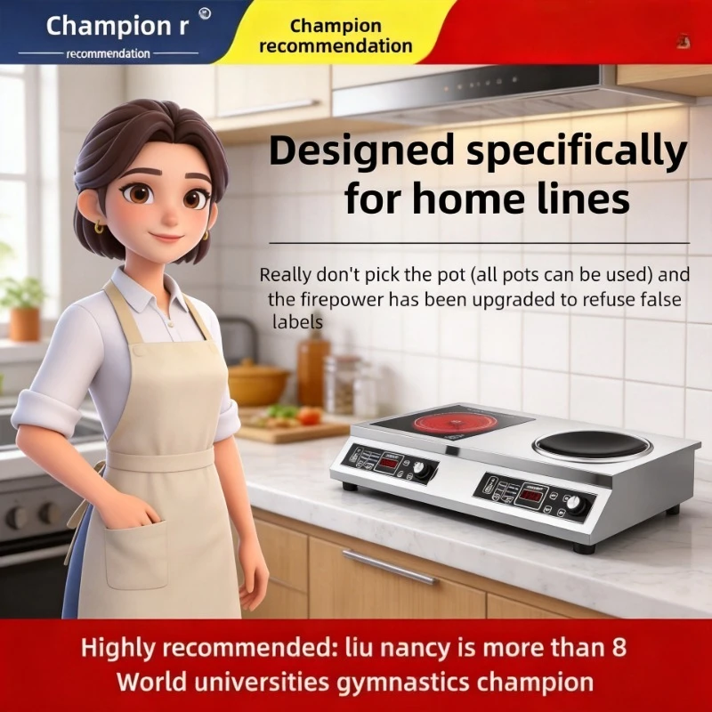 Household Knob Control Double Induction Cooker 3500W High Power Flat Concave Double Head Stove for Commercial Cooking