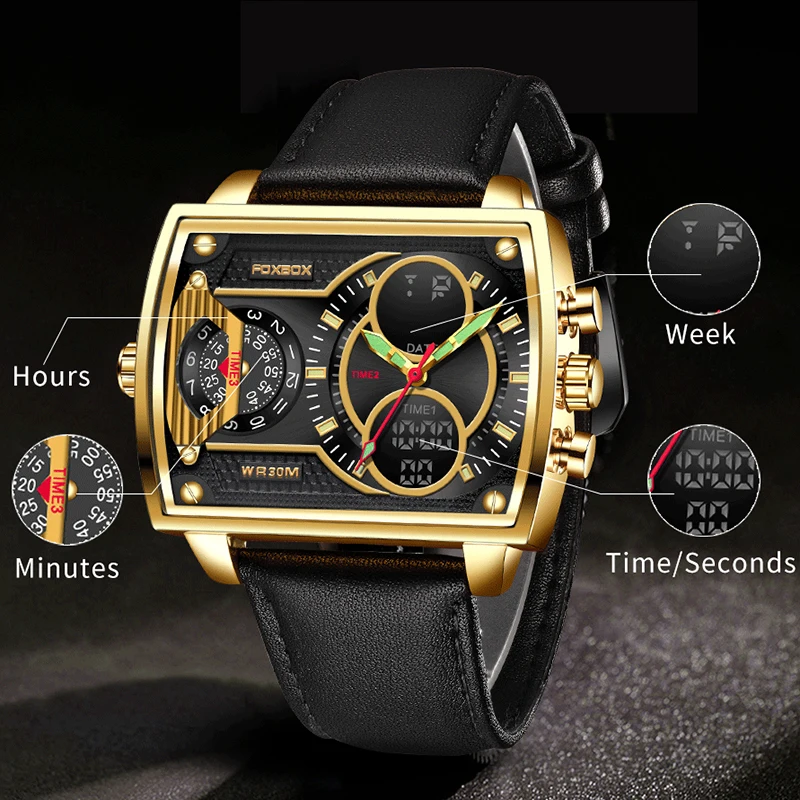 Relogio Masculino Luxury Watches Men Square Digital Sport Creative Clock Man Watch Waterproof Quartz Wristwatch Men Montre Homme