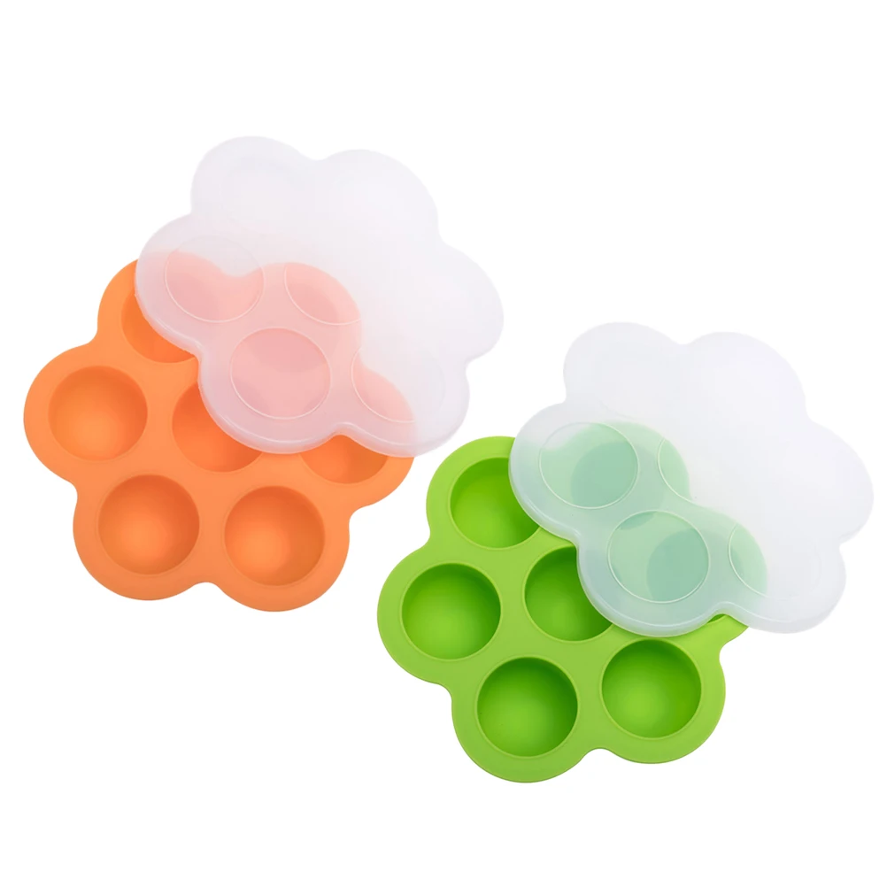 

2pcs Silicone Kids Box 7-Hole Storage Container Freezer Safe Baby Food Containers Food Storage Box For Meal Prep Orange Green