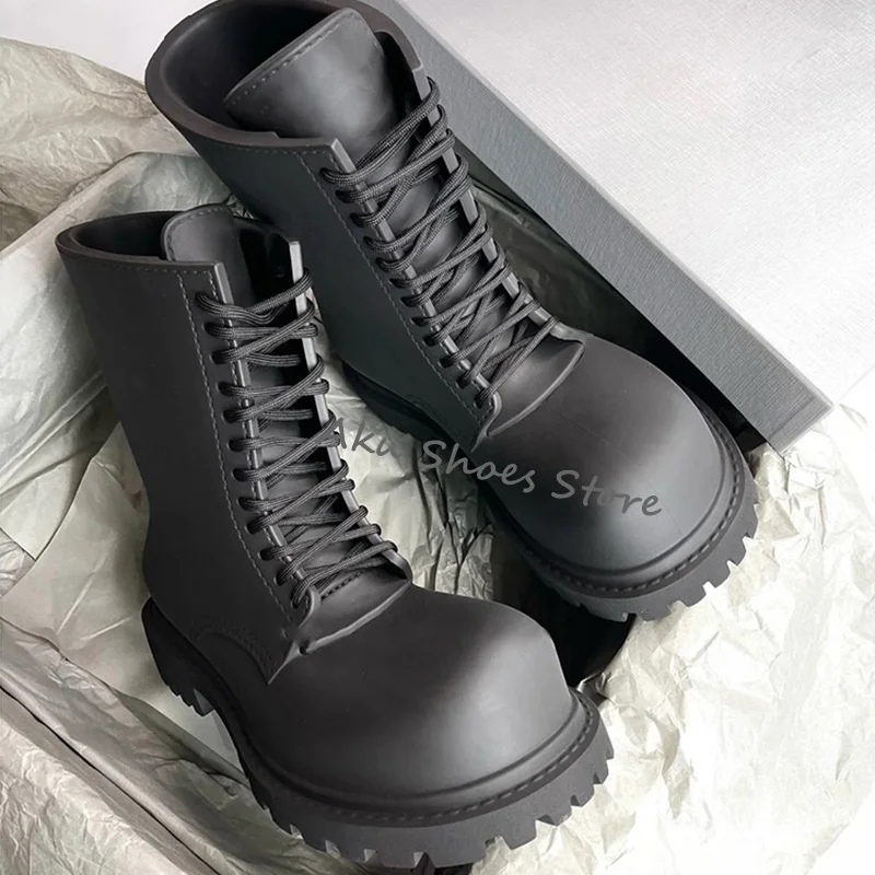 Imagem real de couro preto rendas até plataforma rendas até botas masculinas cabeça redonda sapatos planos casuais tamanho 46