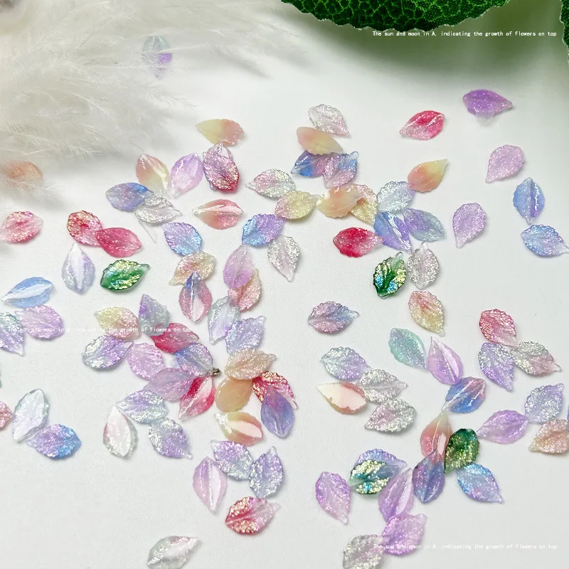 100pcs 3D Leaf Design Resin Nail Charms Jewelry Cute Mult Colors Simulation Small Leaf Nails Art Decoration Supplies Accessories