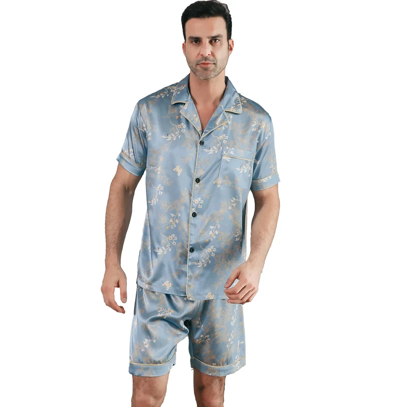 Men's pajamas short sleeved summer ice silk home clothing men's summer casual thin cardigan can be worn as a set home clothing