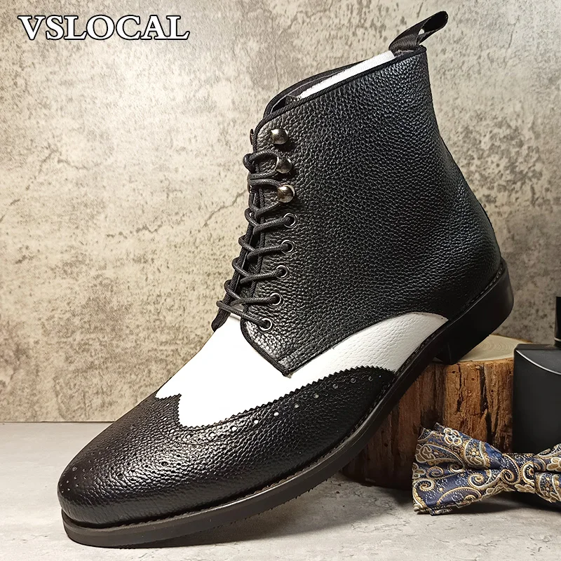

Luxury Brand Men Ankle Boots Casual Mens Dress Shoes Mix Colors WingTip Lace Up Chelsea Boots Genuine Leather Boots Men