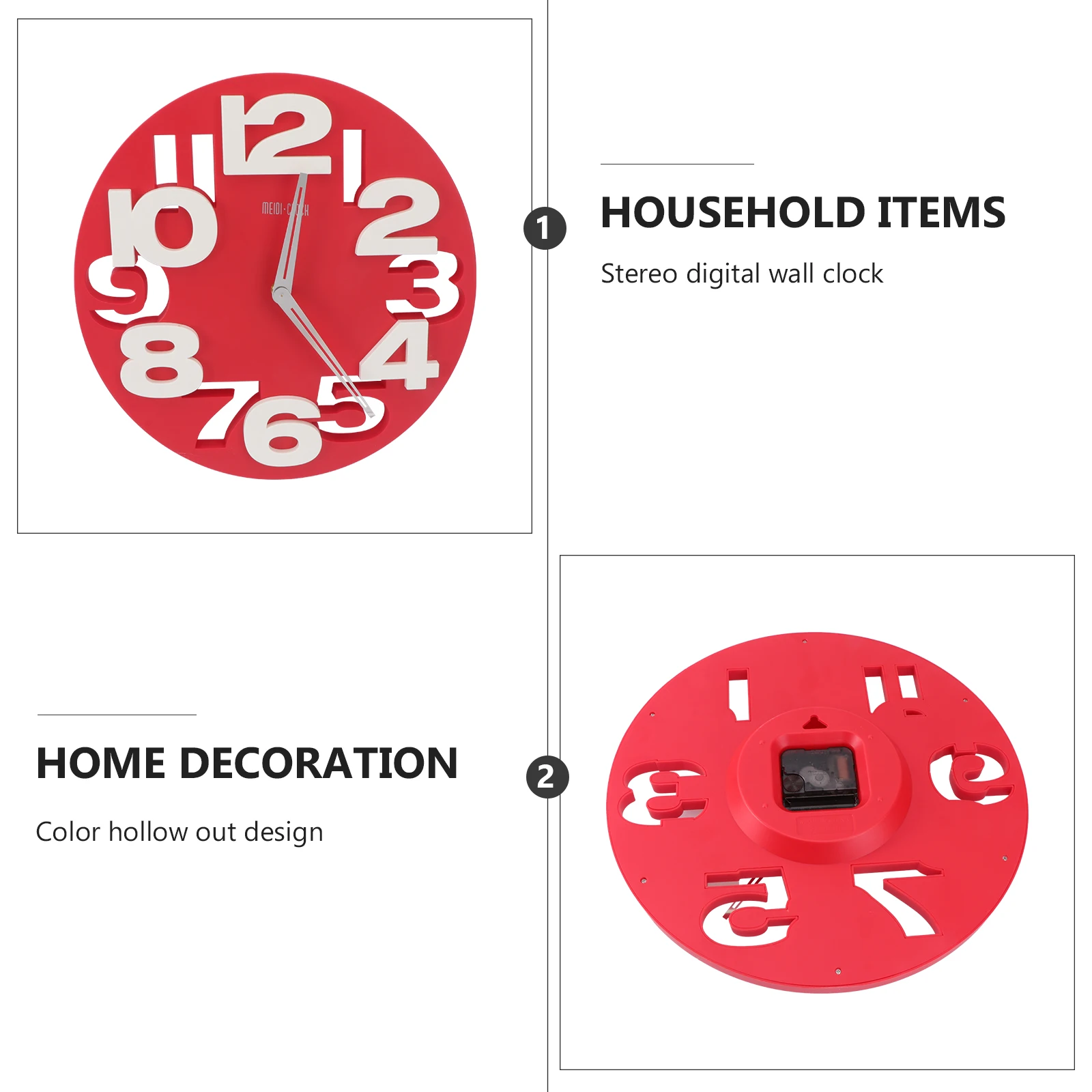 

Creative Round Wall Clock Artificial Digital Home Large 3D Big Modern Mini Office