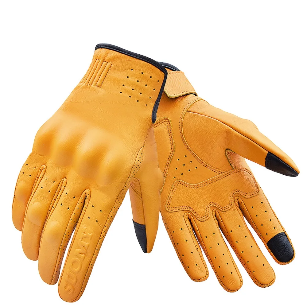 Guantes de moto retro Para hombre y mujer, manoplas de cuero de dedo completo para Motocross, pantalla táctil