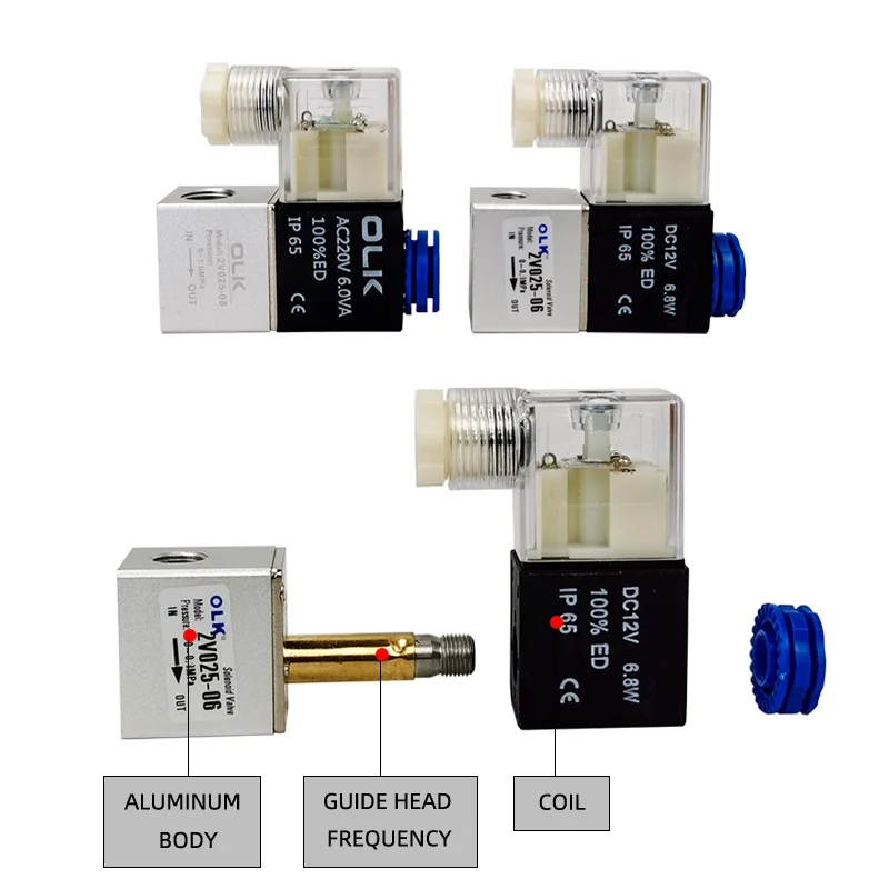 10pcs 2V025-08/06 For Air Solenoid Valve Pneumatic Control Valves Normally Closed DC 12V 24V 220V 110V 2 Way 2 Position