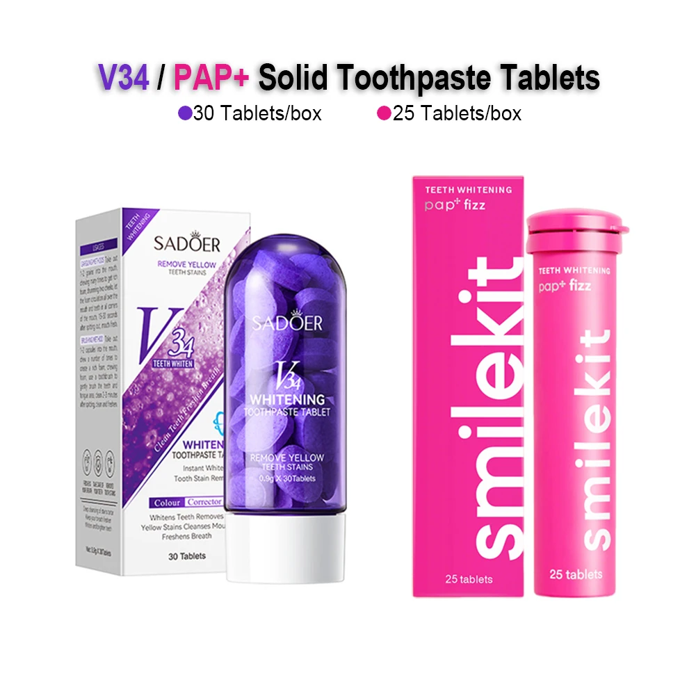 

2 Types Toothpaste Chewable Foam Tablets V34 PAP+ Probiotic Solid Toothpaste Granule Portable Travel Use Dental Oral Cleanser