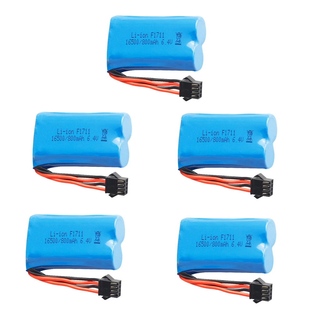 5 sztuk/partia 6.4 V 800mAh Lipo baterii dla WLToys 18628 18629 18428 18429 zdalnego szybki samochód zabawki SM4P złącze części zamiennych 6.4 V