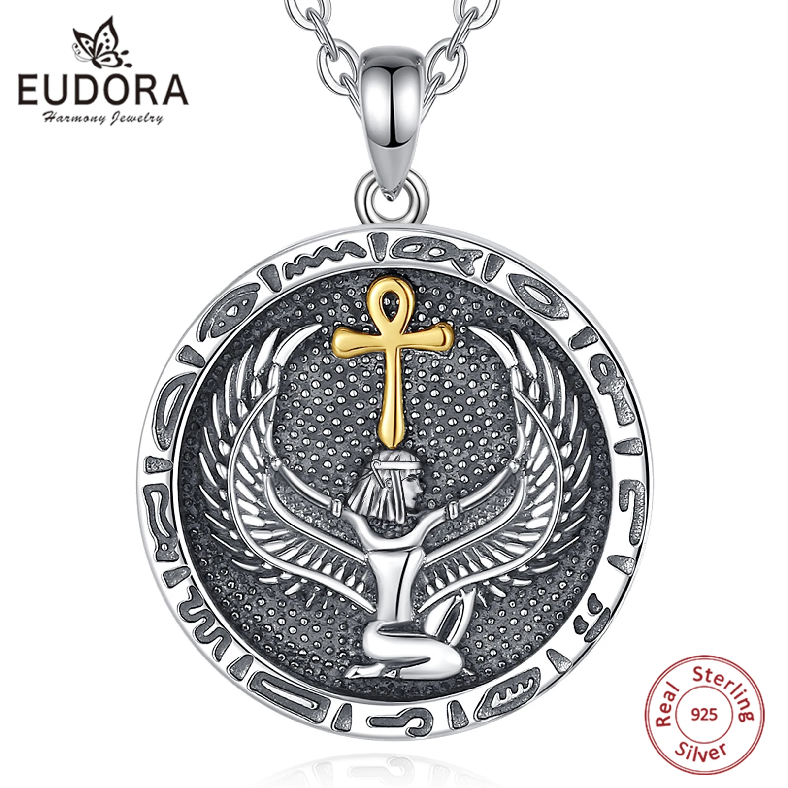 Eudora 925 Sterling Silver Ankh Cross Necklace Egyptian Goodness Amulet Pendant Egyptian Jewelry Personality Gift for Women Man