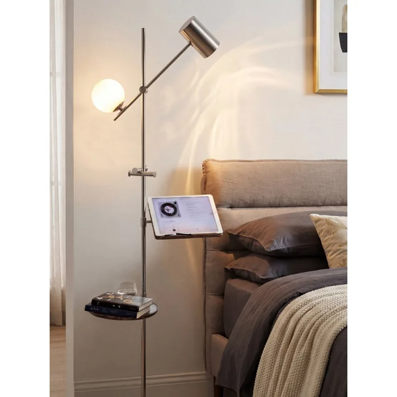 Lamp Bedroom storage stainless steel floor edge, storage rack reading lamp