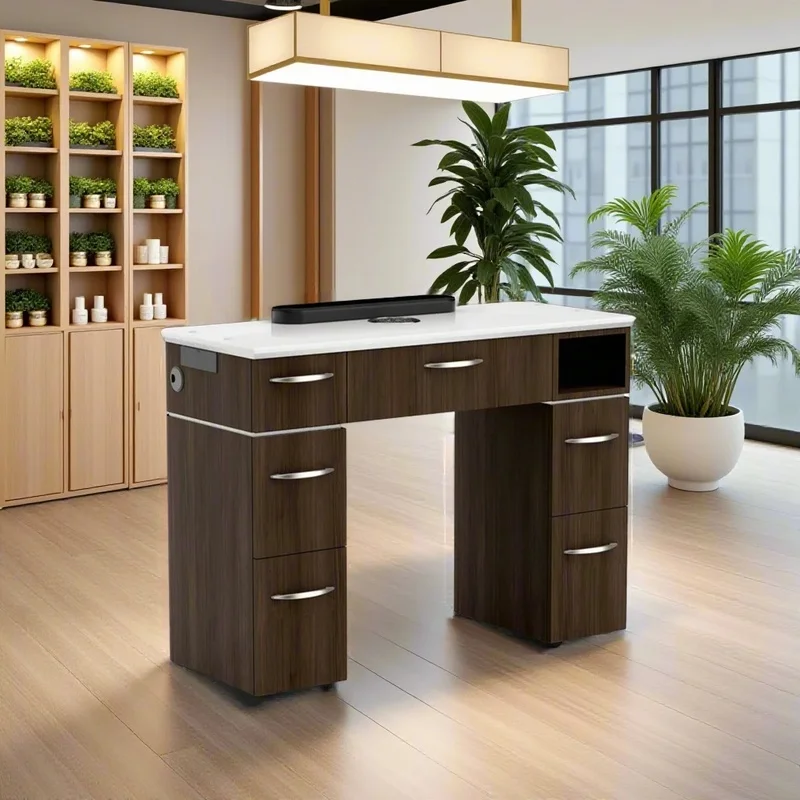 Top-Rated Luxury Wood Manicure Table with Dust Collector Modern Design for Nail Salons