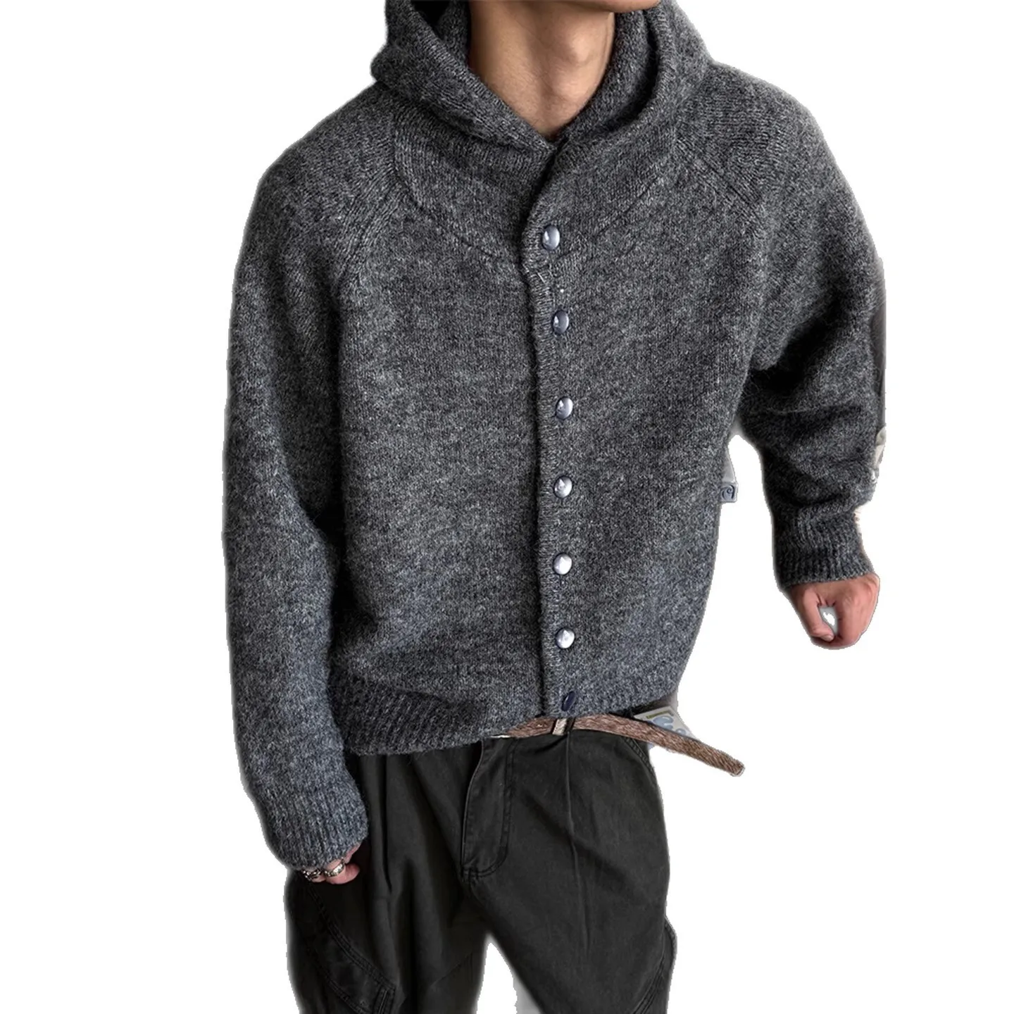 Man Knitting Hoodies 2025 Winter New Men's Heavyweight Knit Cardigan Solid Color Half Turtleneck Hooded Warm Thick Outerwear