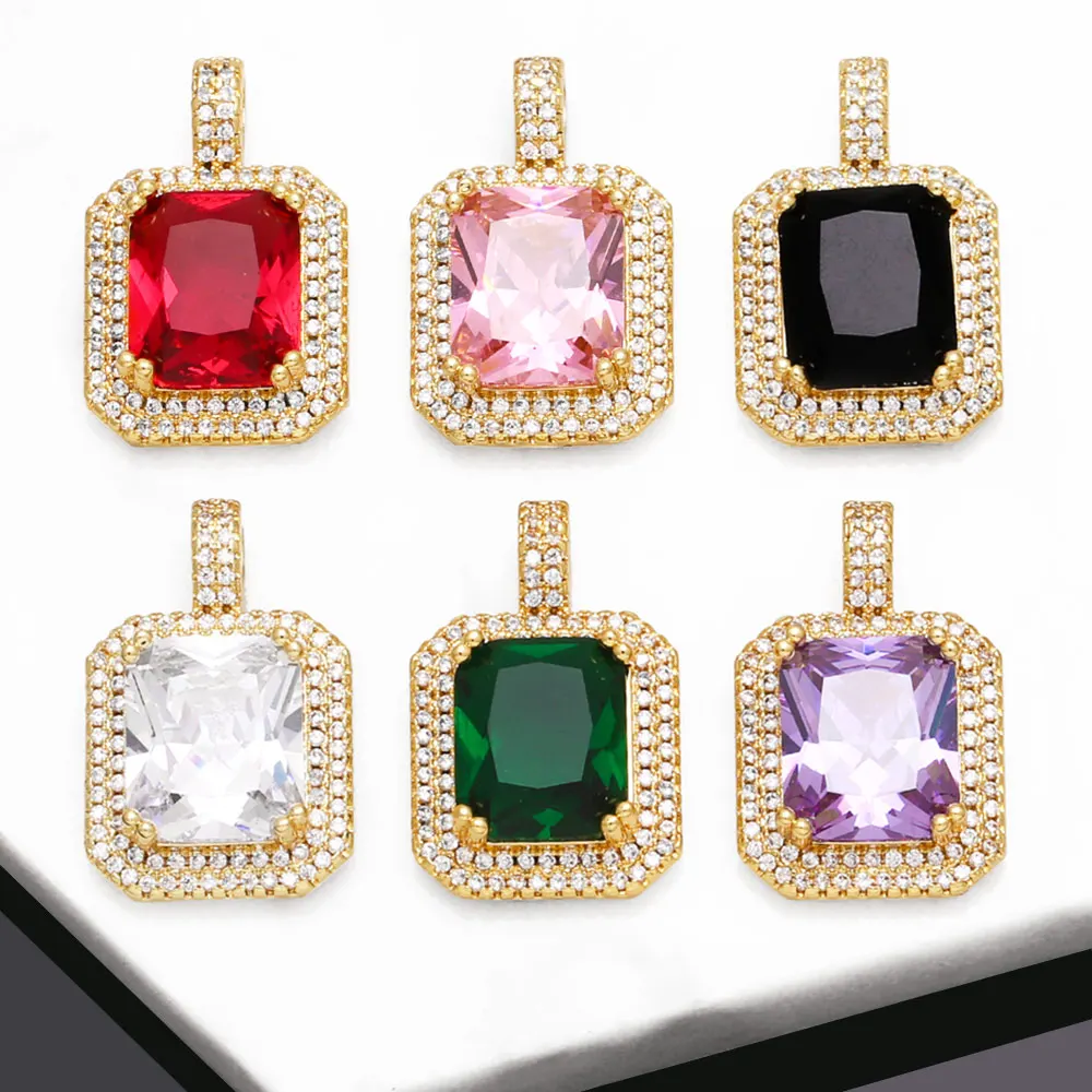 Clearance Multicolor Crystal Rectangle Pendant for Necklace Copper Gold Plated Crystal Geometry Jewelry Making Supplies pdtb120