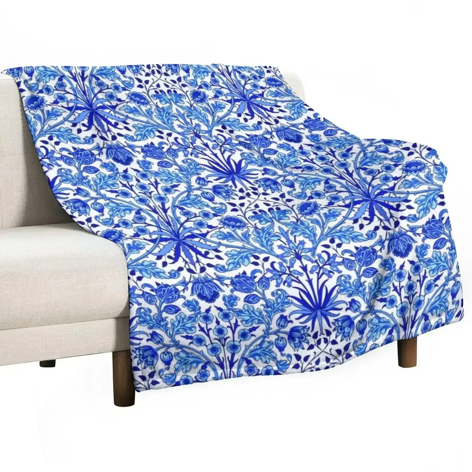 

William Morris Hyacinth Print, Cobalt Blue & White Throw Blanket Thermals For Travel for sofa Personalized Gift Sofa Blankets