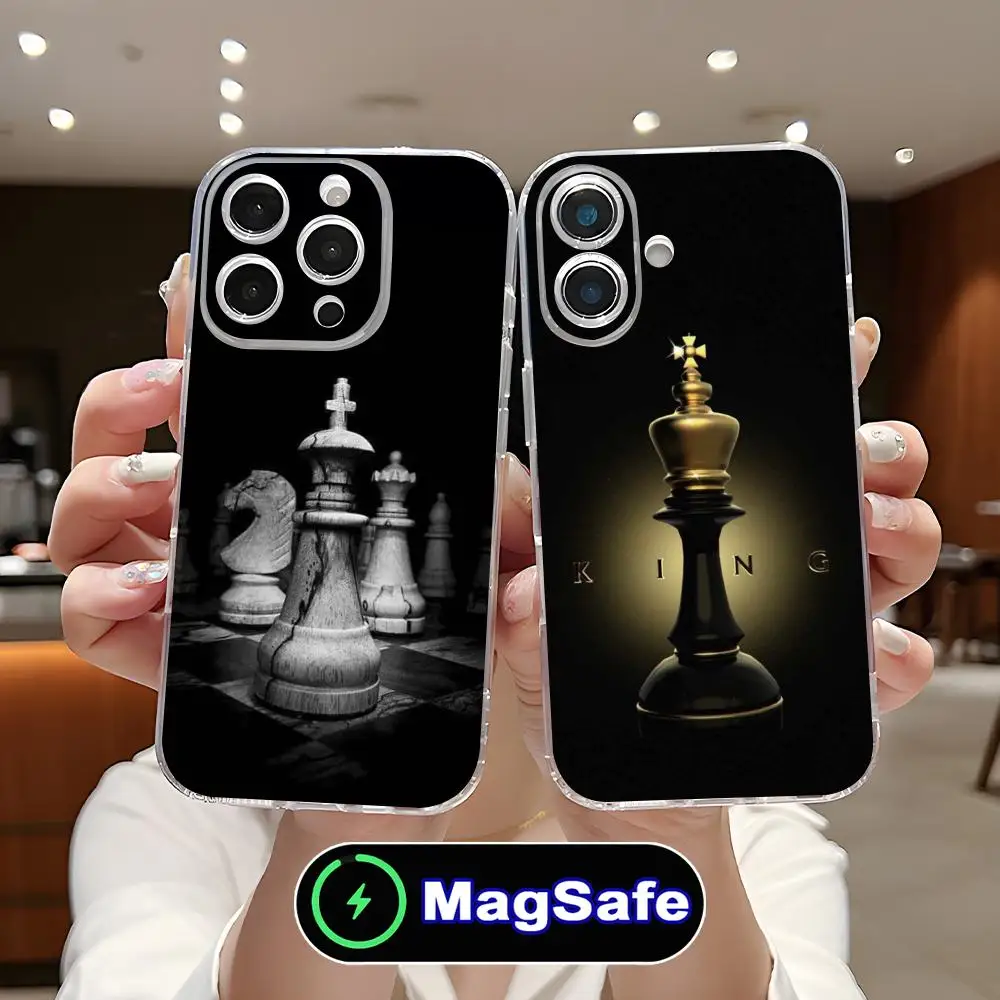

Чехол для мобильного телефона Chess King для iPhone 17 16 15 14 13 12 11 Air Pro Max Plus Mini Magsafe, прозрачный, цветной