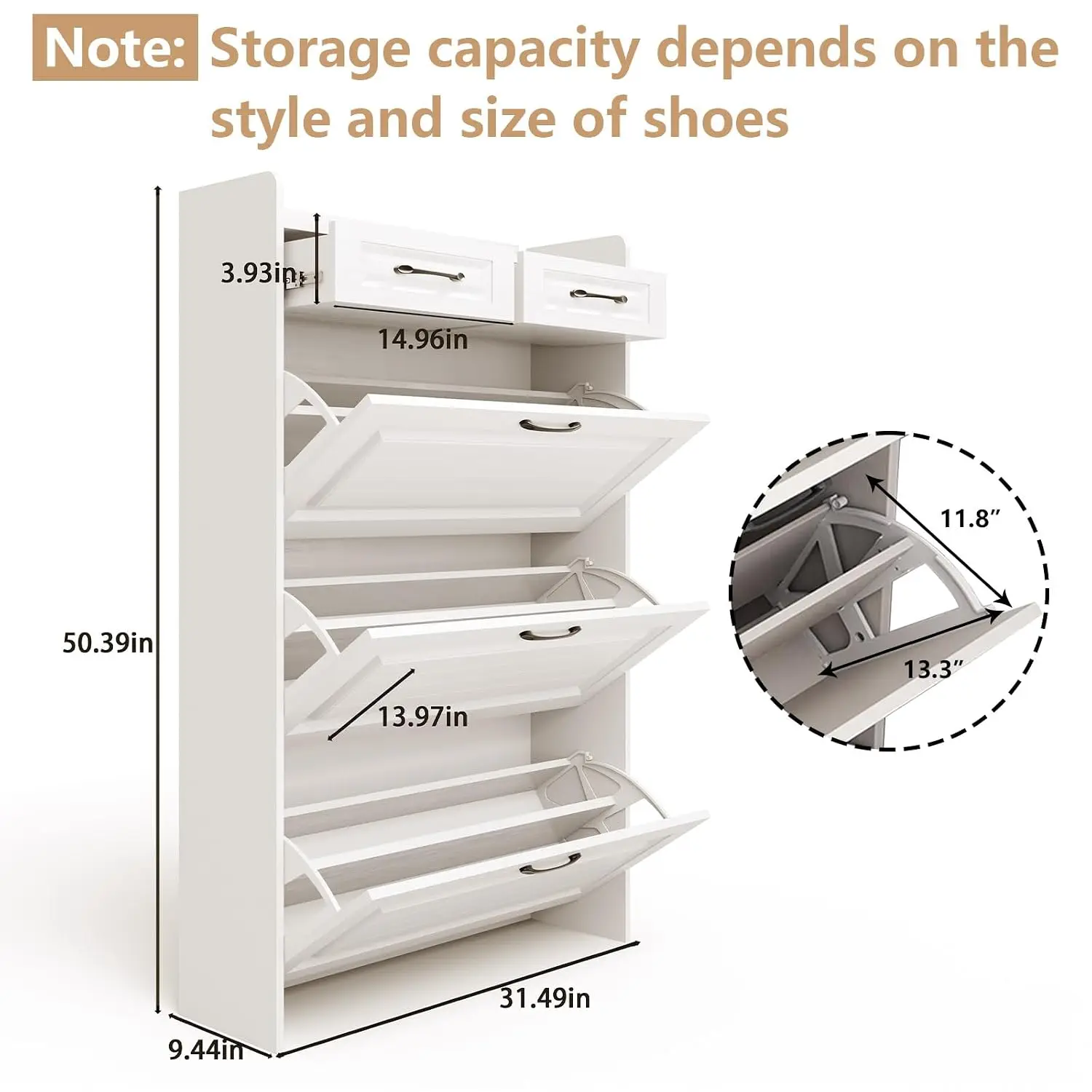 4-Tier Wood Shoe Cabinet with Flip-Down Doors & Drawers, Slim Storage for Entryway Hallway Apartment, Customized