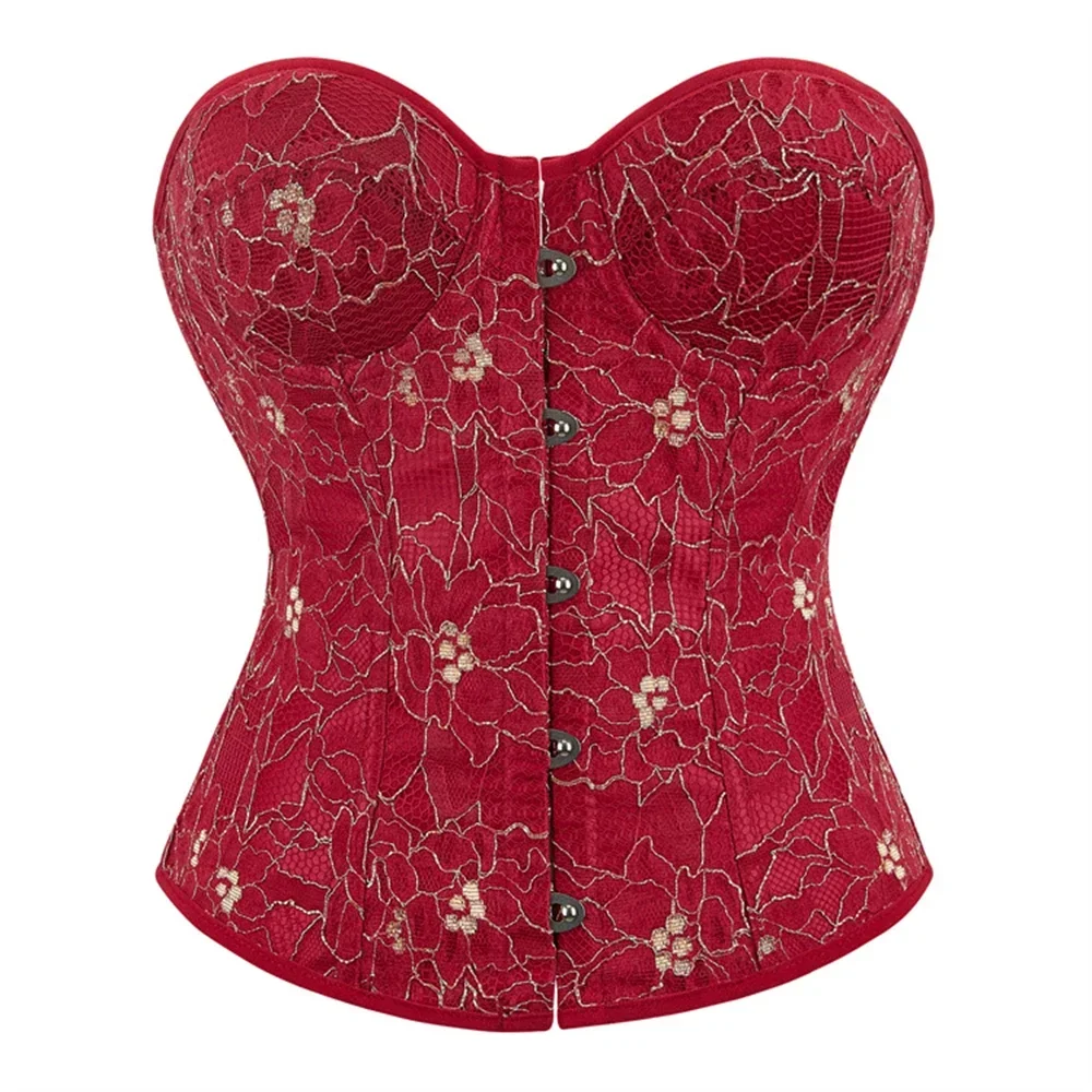 Gothic Steampunk Embroidery Red Overbust Corset Top for Women Push Up Corsets and Bustiers Lace Up Sexy Lingerie Body Shaper