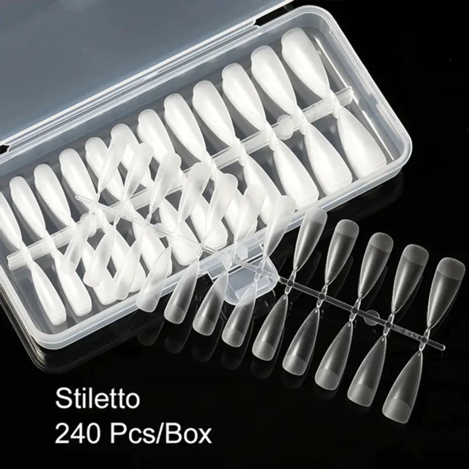 240 Pcs Matte Acrylic Coffin/Stiletto Fake Nail Capsules