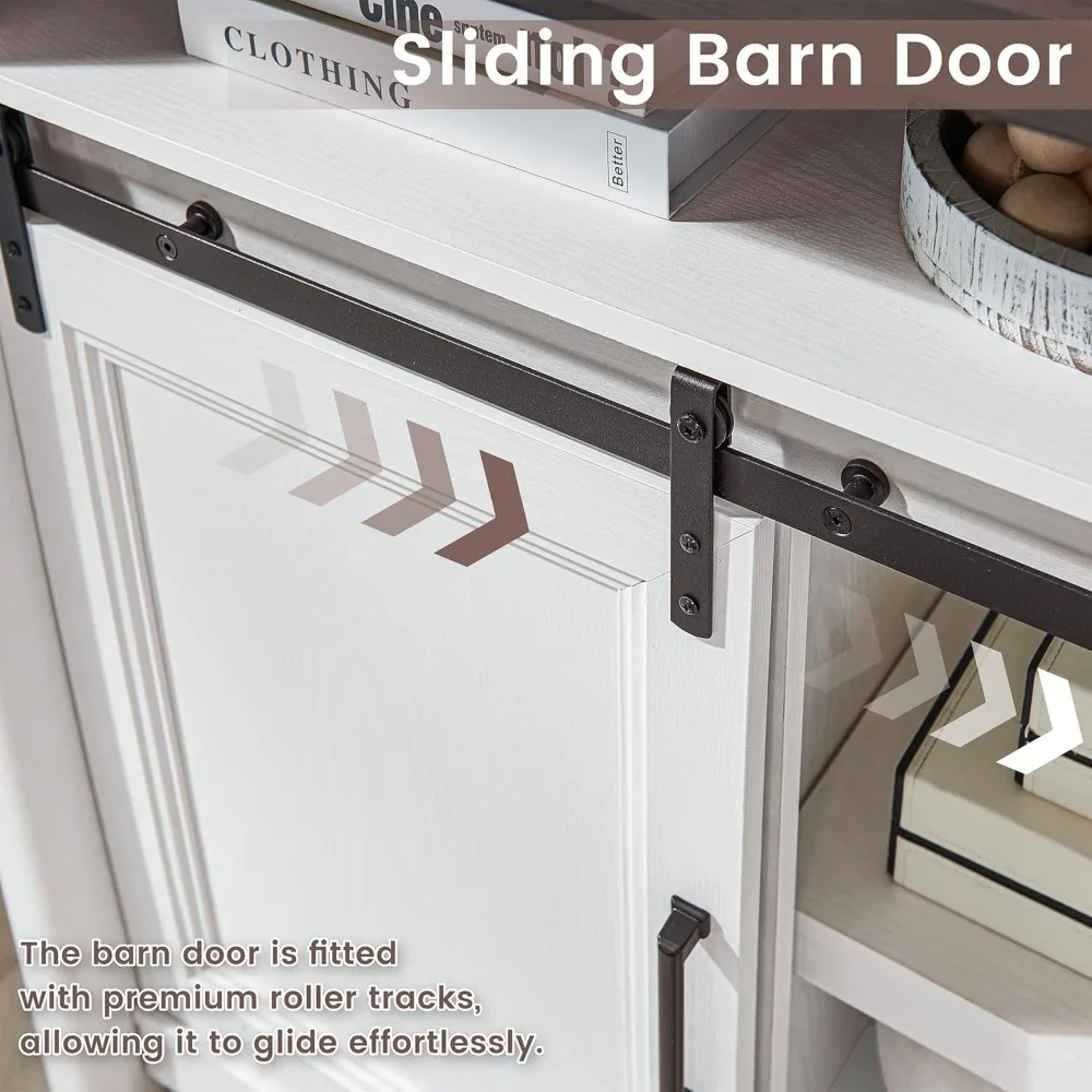 حامل تلفزيون ريفي للمزرعة لأجهزة التلفاز مقاس 80 بوصة، مركز ترفيه كبير مع مساحة تخزين، وحدة تحكم تلفزيون لغرفة النوم وغرفة المعيشة، (أبيض) #6