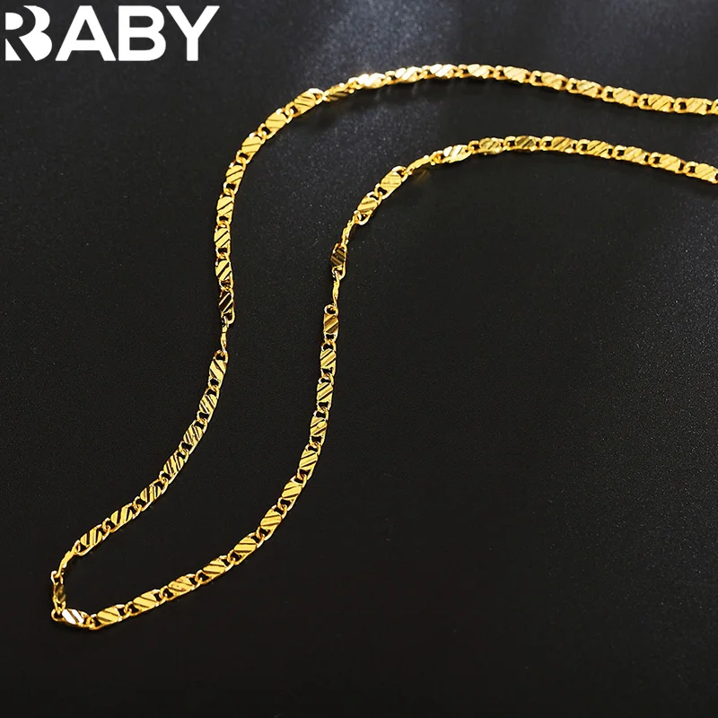 

40-75cm 18K gold 925 Sterling silver charm 2MM flat chain Necklaces for Women Men Luxury Fashion Party Wedding Jewelry