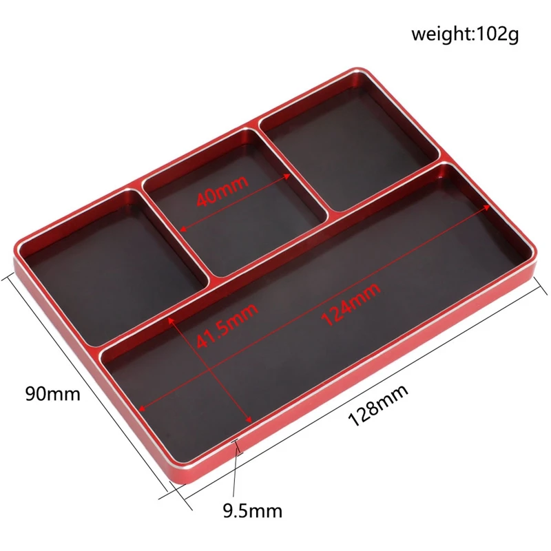 1/10 1/8 RC Model Car Metal CNC Four-Grid Simple Screw Disk Storage Box Metal Nut Screw Tray,Black