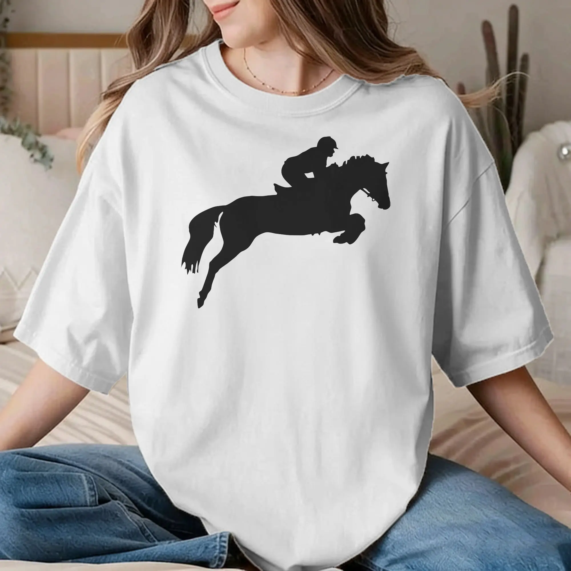 Awesome Horse Jumper Design T-Shirts for Men Women Round Neck Cotton T Shirt Equestrian Racing Tees Gift Idea Clothing