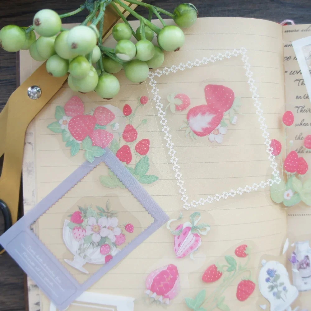 

28pcs Let's Make Strawberry Jam Together Style PVC Laser Sticker Scrapbooking DIY Gift Packing Label Decoration Tag