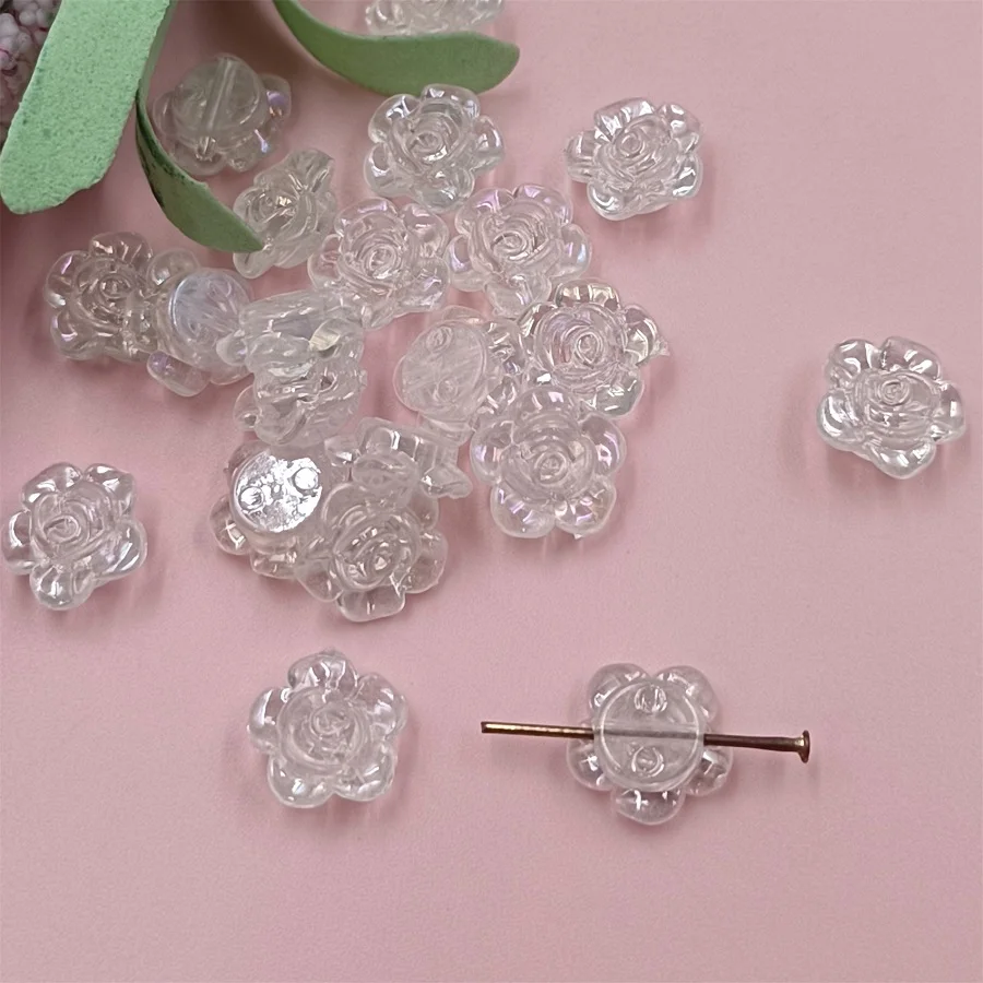 20Pcs/bag Acrylic AB Color Loose Spacer Rose Flower Beads Flat Back For Jewelry Making Crafted Bracelet & Necklaces Accessories