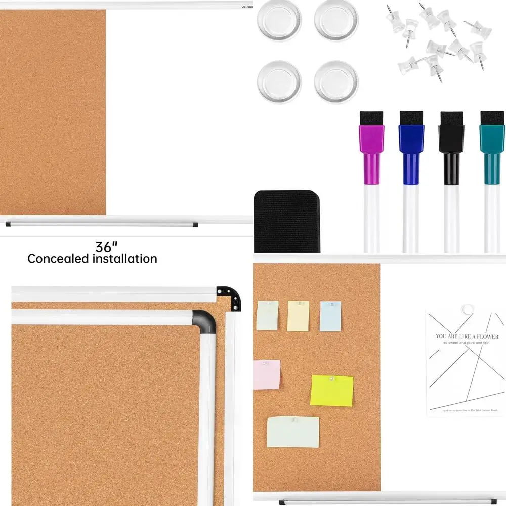 

24 x 36 Dual-Function Whiteboard and Corkboard, Wall-Mounted Aluminum Framed Bulletin Board for Home or Office Use