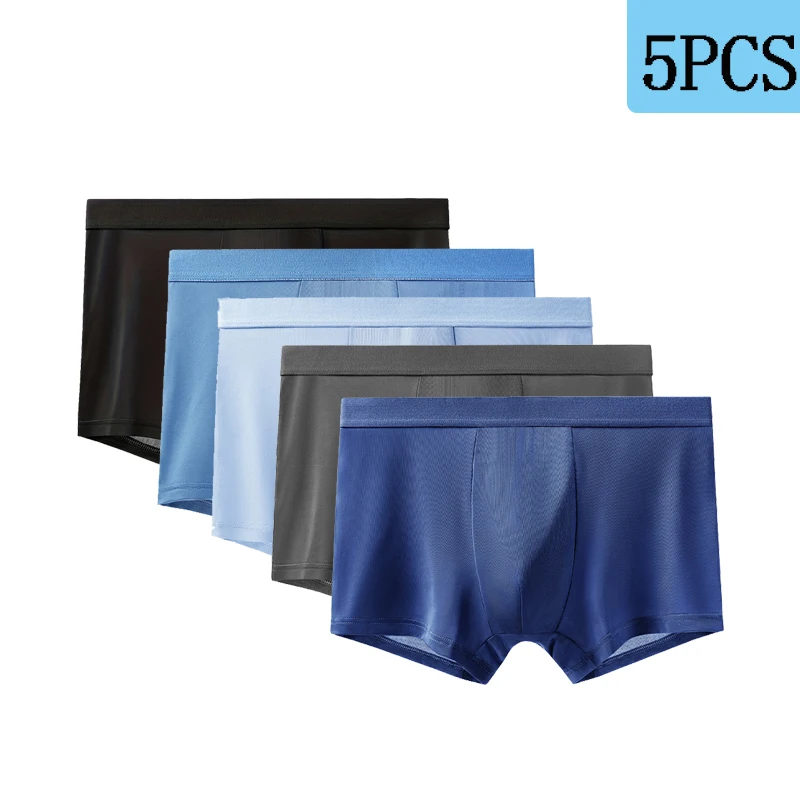 

5 шт. мужские боксеры, шорты, нижнее белье, антибактериальное, прохладное, дышащее, из ледяного шелка, гладкое, вентиляционное, модное, 4 цвета, смешивание XS-XL