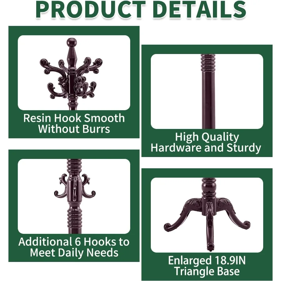 حامل معطف قائم بذاته من الخشب الصلب العتيق مع قاعدة مثلثة للمدخل أو المكتب شماعة شجرة معطف خشبية شديدة التحمل wi #2