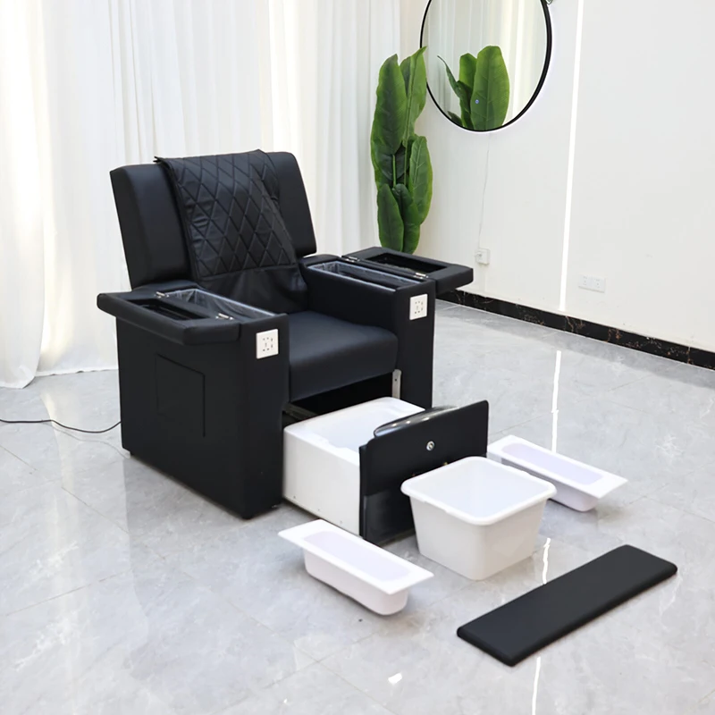 Modern Black Leather Electric Massage Foot Care Spa Chair Luxury Reclining Light Pedicure Chair with Hand Sink and Jet Pump