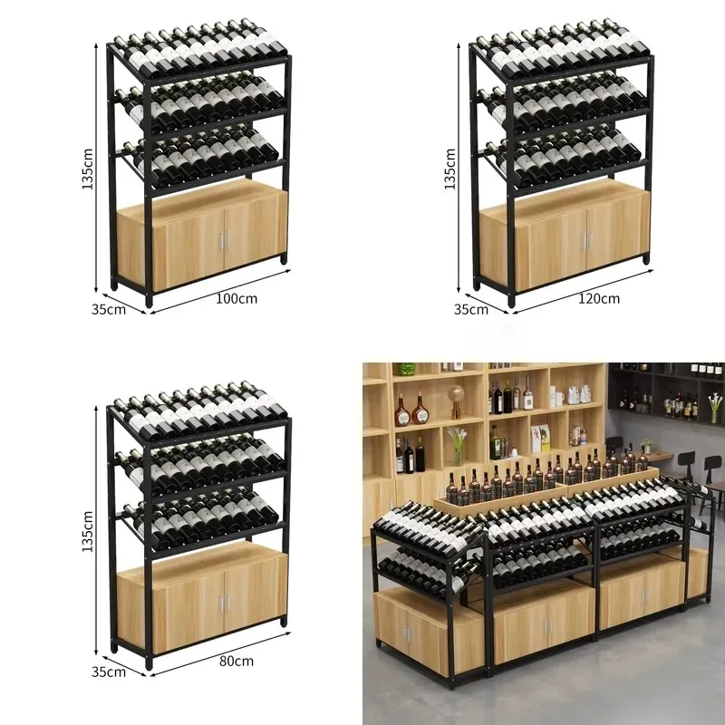 Wholesale Steel and Wood Wine Display Rack Floor Ceiling Wine Cabinet for Home Bar Adjustable Durable Customizable