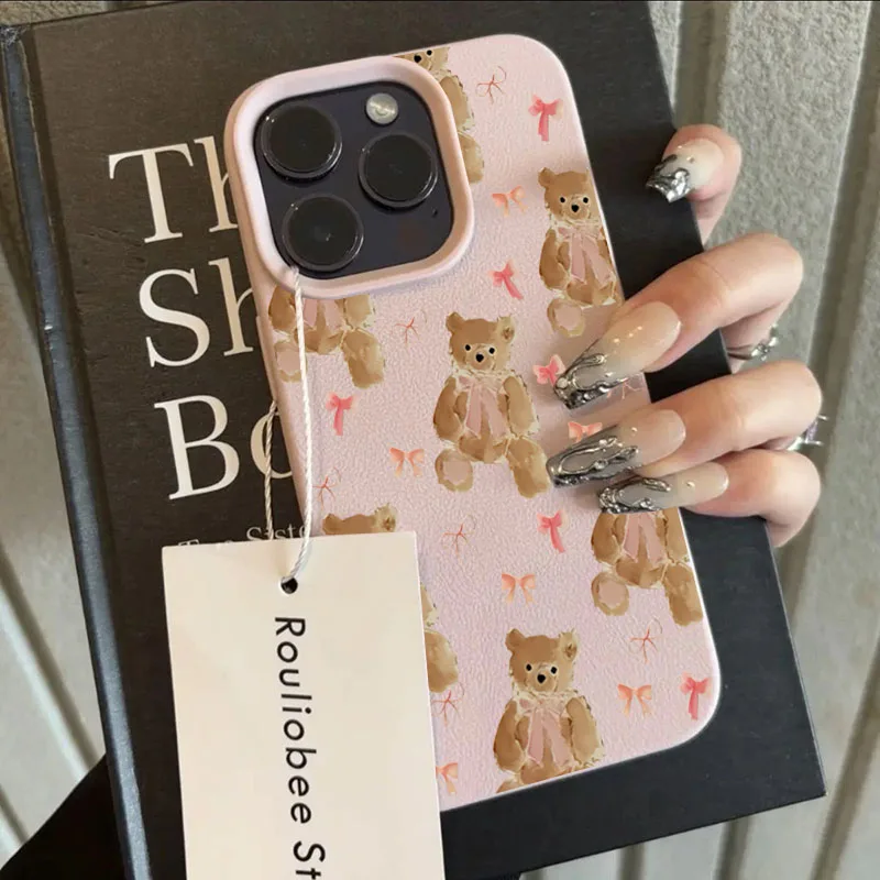 เคส TPU ลายหมีโบว์สีชมพูน่ารัก สำหรับ iPhone 17 Pro Max 16 Plus 15 14 13 12 11 XS XR X 16E 17 Air ป้องกันการกระแทก เคสนิ่ม TPU
