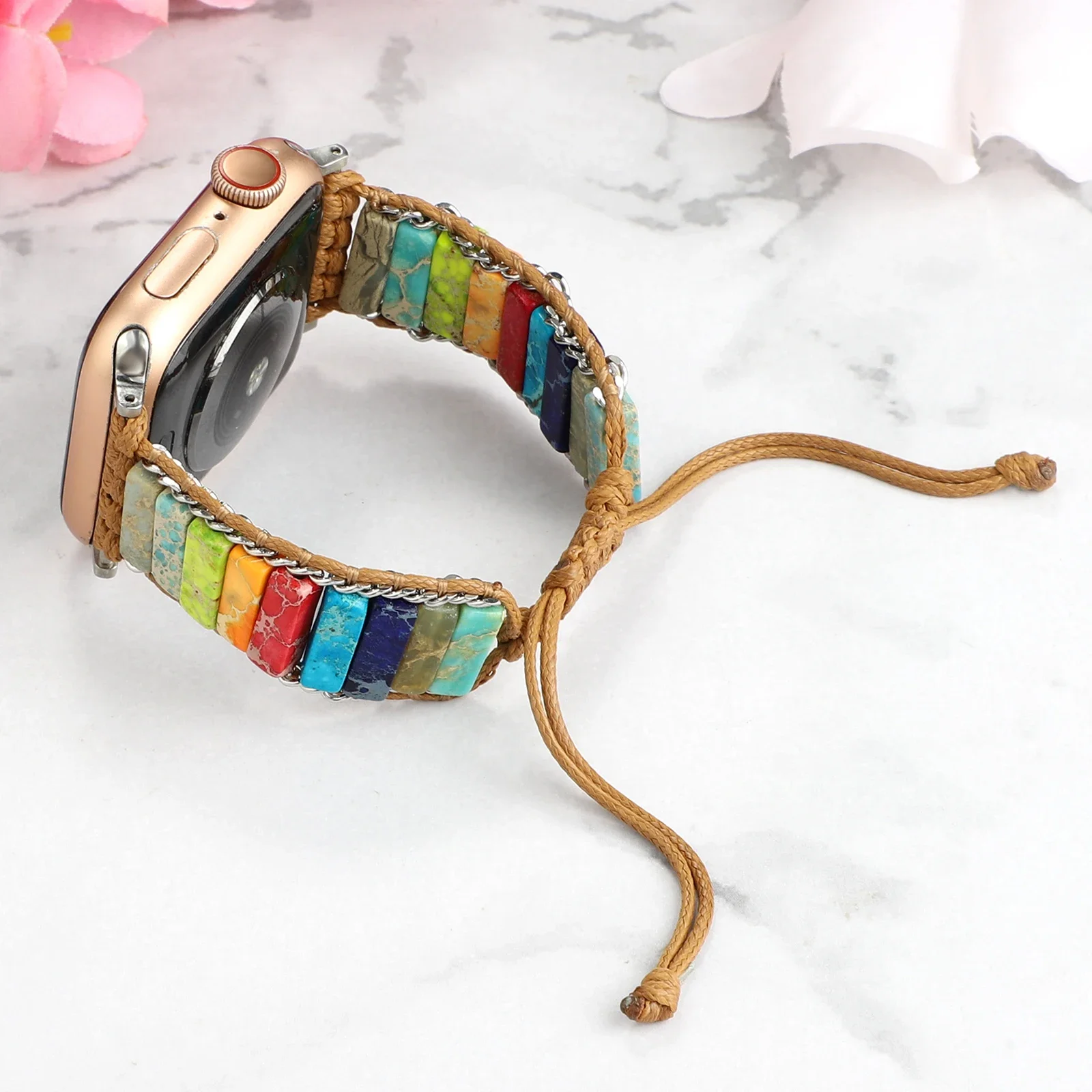 

Bohemian Natural Stone Strap for Apple Watch Ultra/2 10 9 8 7 49mm 46mm 45mm Braided Bracelet Wristband 6 5 4 SE 44mm 41mm 40mm