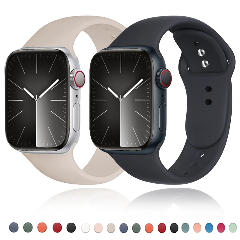 Strap For Apple Watch 46mm 44/40mm 41/45mm 49mm 42mm 38mm Silicone Sport Bracelet Correa iwatch Series 10 9 8 Ultra 7 5 6SE Band