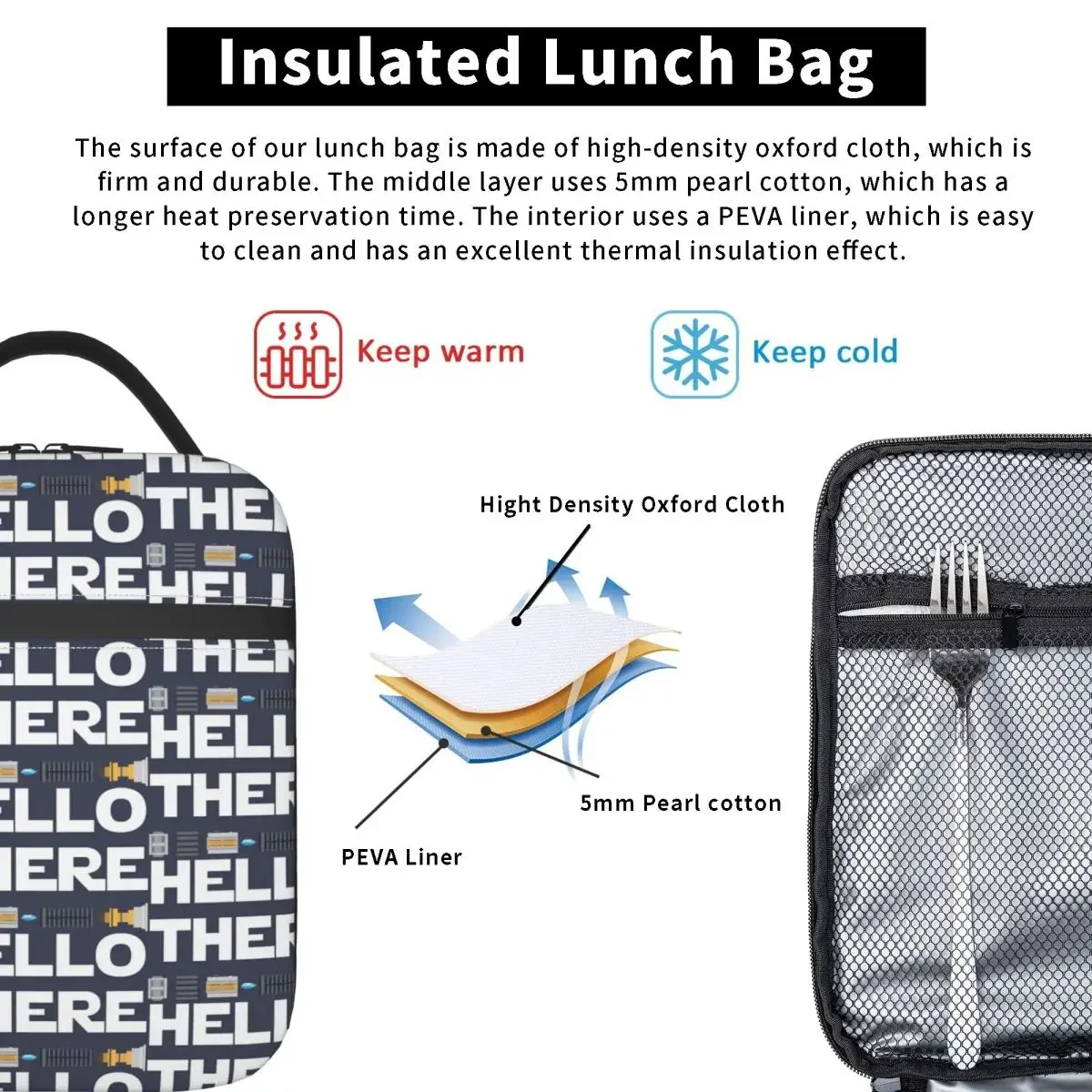 Hello There Insulated Lunch Bag for Women Kids Portable Food Boxes Thermal Lunch Box Tote