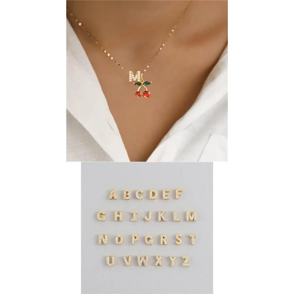 Vergoldete Kirsch-Halskette mit Initialen für Damen und Herren, Zirkon-Schmuck – Detail 4