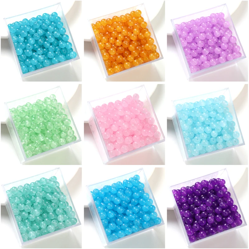 50 Stück 6/8mm Glas-Jelly-Perlen in Vollfarbe, Jade-Imitat, Runde Perlen, Lose Perlen für DIY Handgemachte Halsketten, Armbänder, Schmuckzubehör – Detail 1